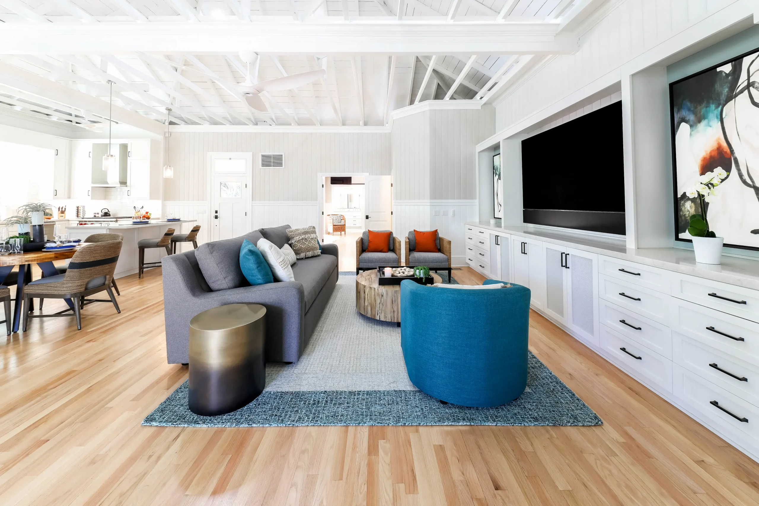 interior living space with kitchen and dining table